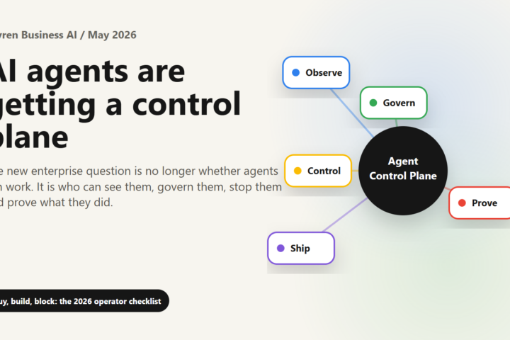 Enterprise AI agent control plane connecting agents, policies, identity, data, and audit logs.