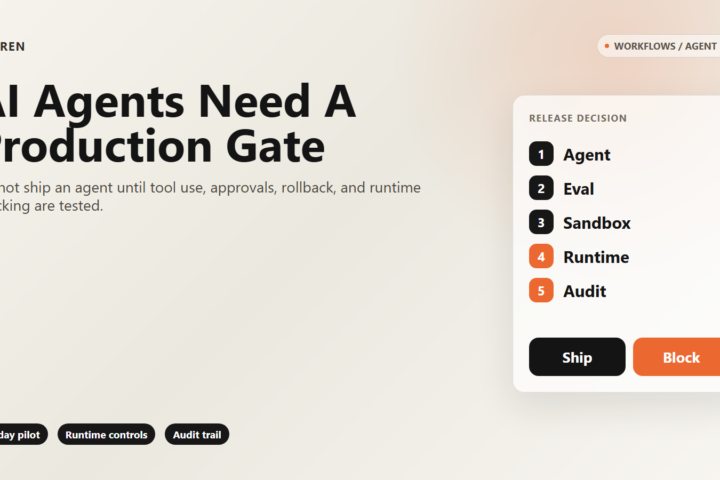 Premium editorial image showing AI agent evaluations as a production gate before enterprise deployment.
