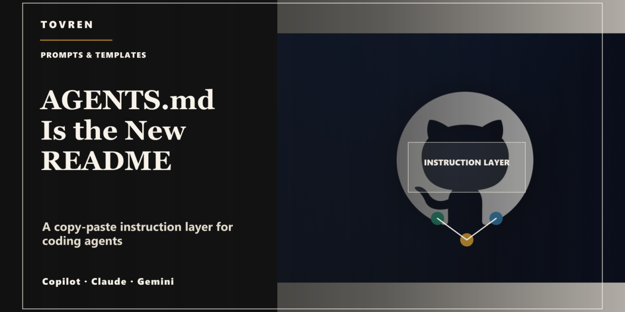 Premium editorial image for an AGENTS.md instruction layer prompt pack for coding agents.