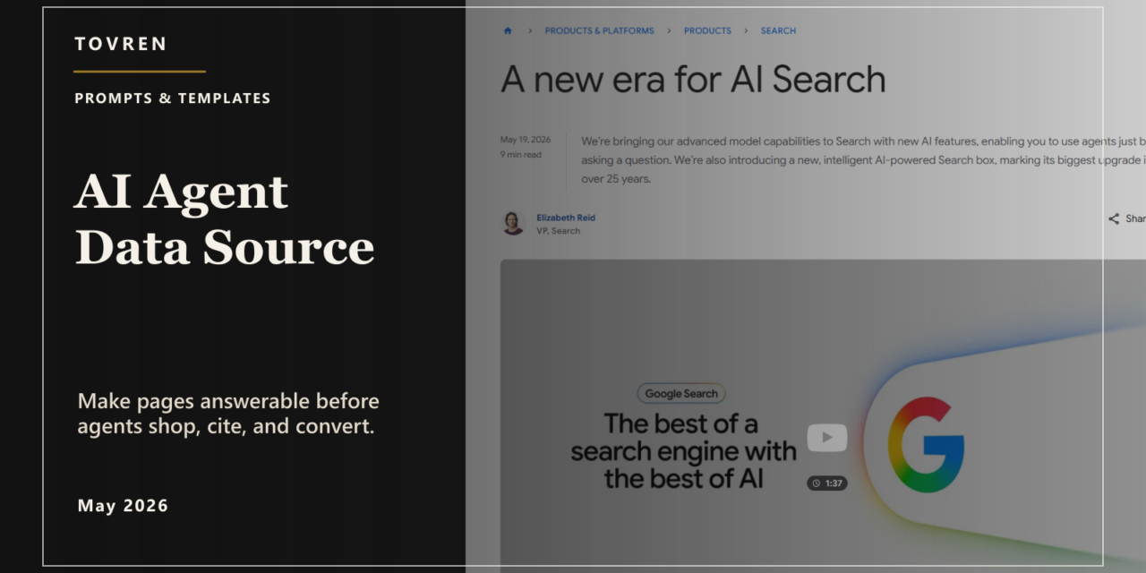 Premium editorial image about websites becoming AI agent data sources for search agents, Universal Cart, and agent traffic.