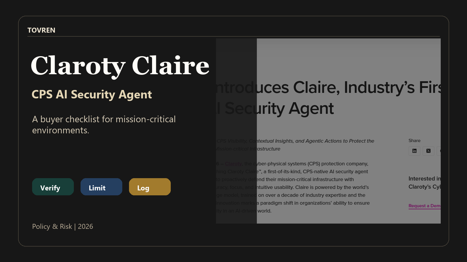 Claroty Claire CPS AI security agent buyer checklist cover
