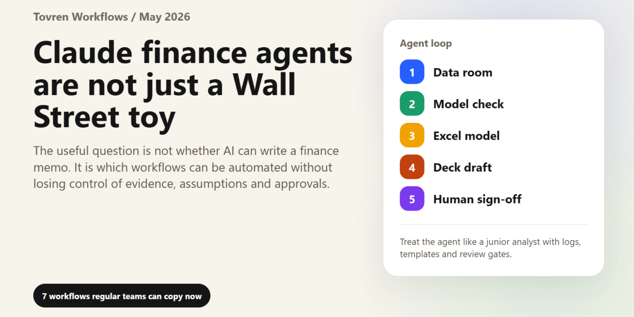 Claude finance agents moving from chatbot demos into spreadsheet and deck workflows.