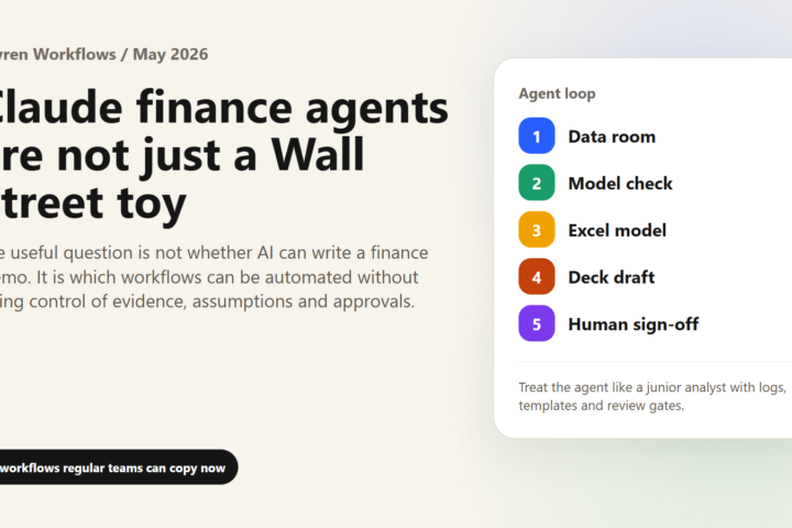Claude finance agents moving from chatbot demos into spreadsheet and deck workflows.