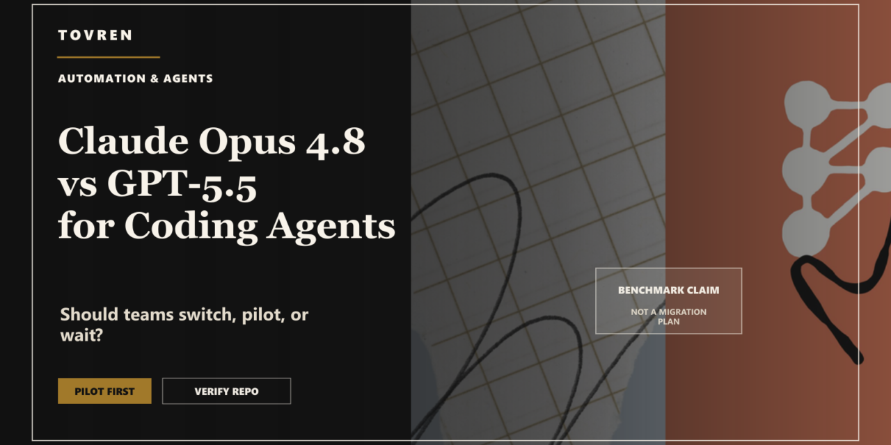 Premium editorial image comparing Claude Opus 4.8 and GPT-5.5 for coding agents.