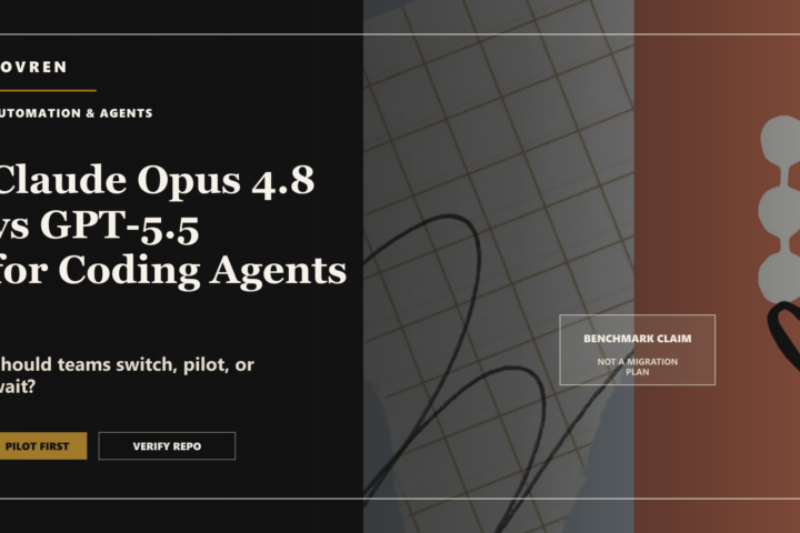 Premium editorial image comparing Claude Opus 4.8 and GPT-5.5 for coding agents.