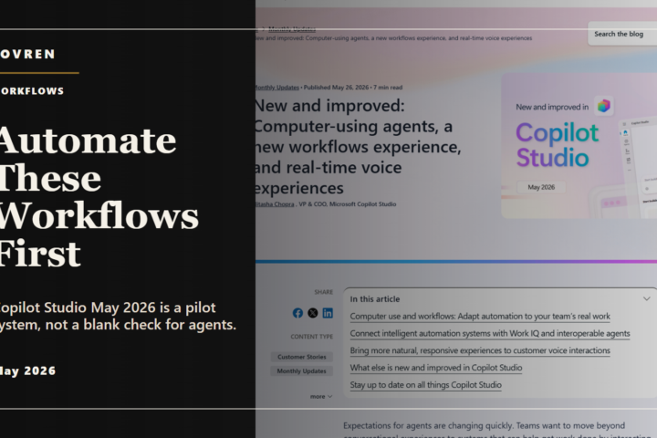 Premium editorial image for Copilot Studio May 2026 workflow automation with Microsoft source screenshot.
