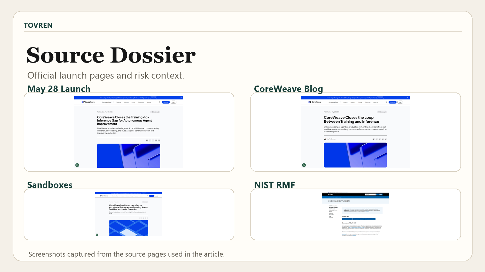 CoreWeave source dossier for continuous agent improvement