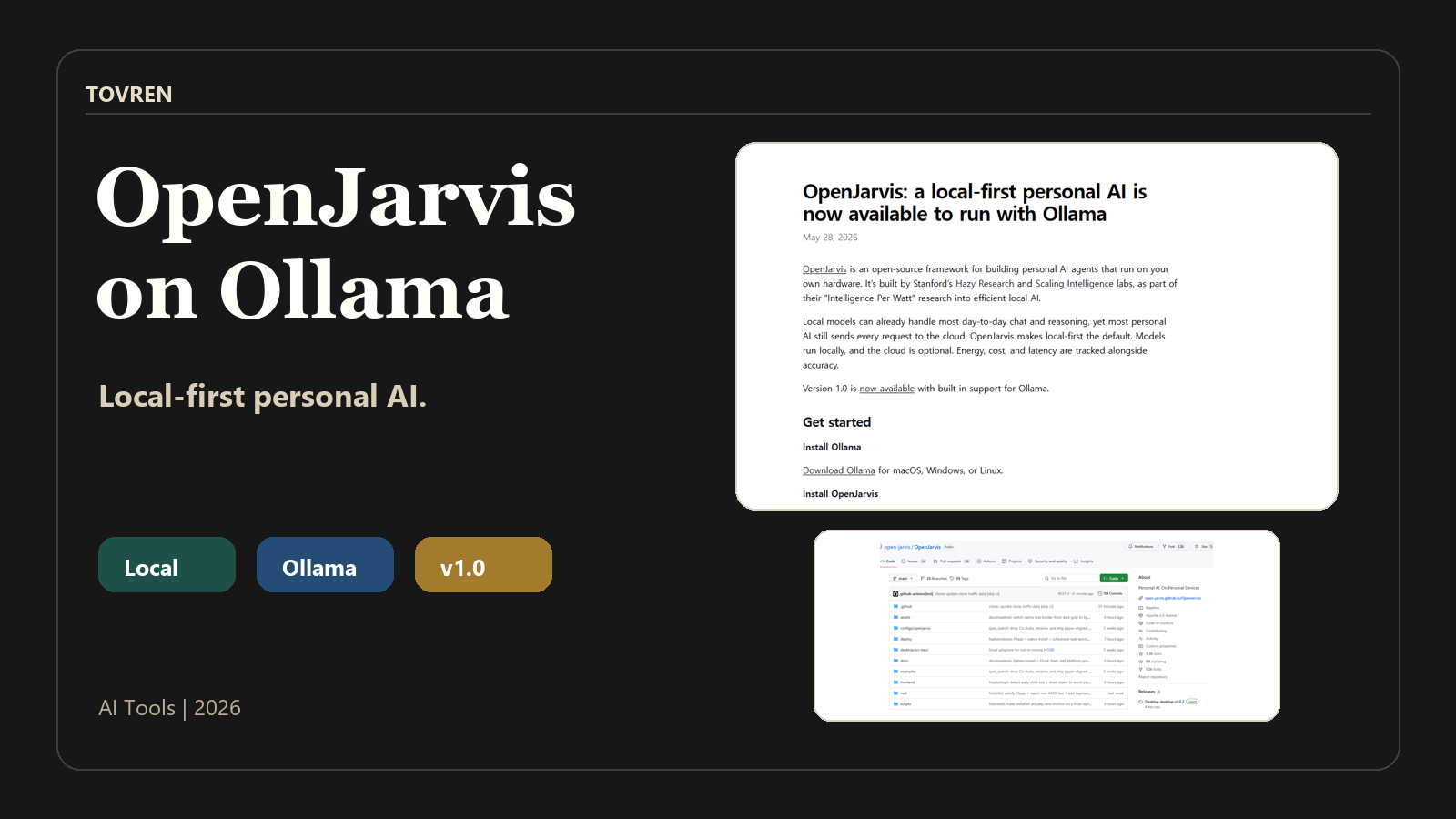 OpenJarvis Ollama local-first personal AI agent cover